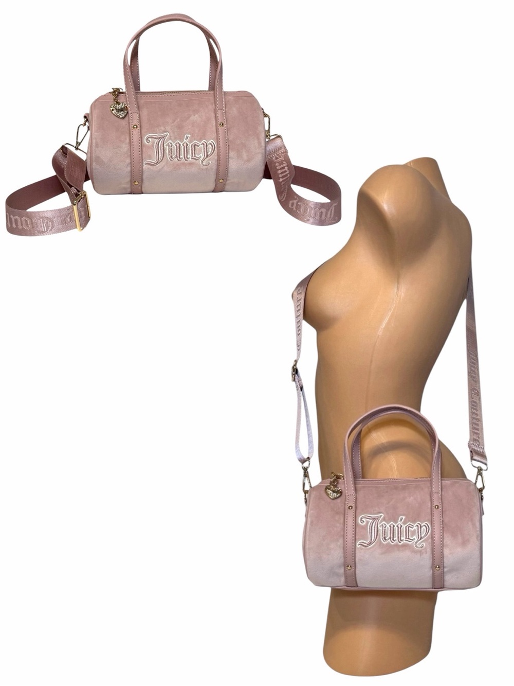 Juicy Couture Queen of Everything Mini Barrel Bag Dusty Blush Velour Crossbody